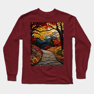 Stained Glass Autumn Scene Long Sleeve T-Shirt